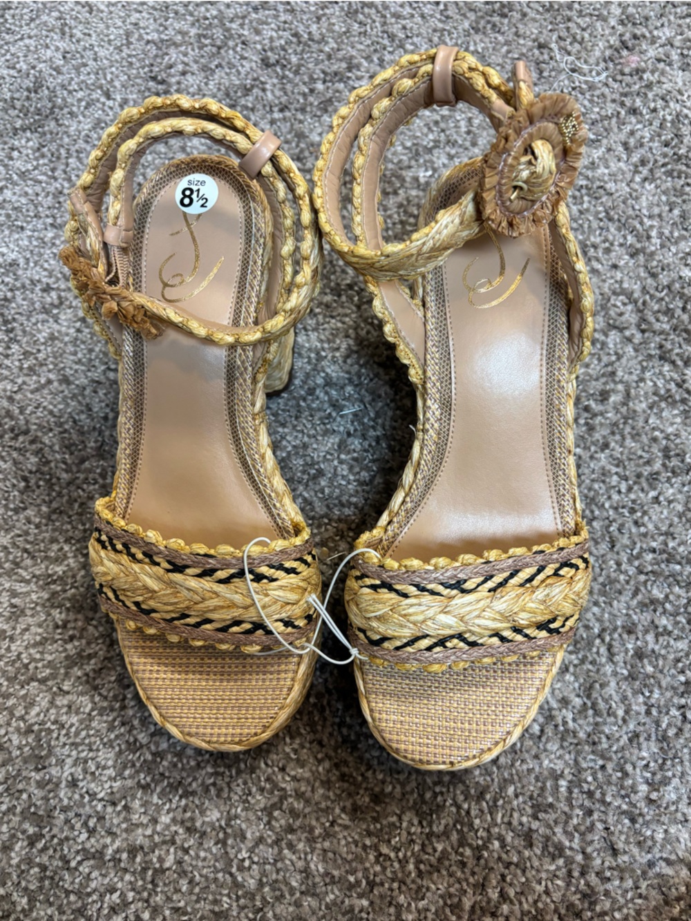 Sam Edelman Iliana Ankle Strap Wedge Sandal Women's Sand Raffia Sz US8.5M EU39 - Picture 3 of 6